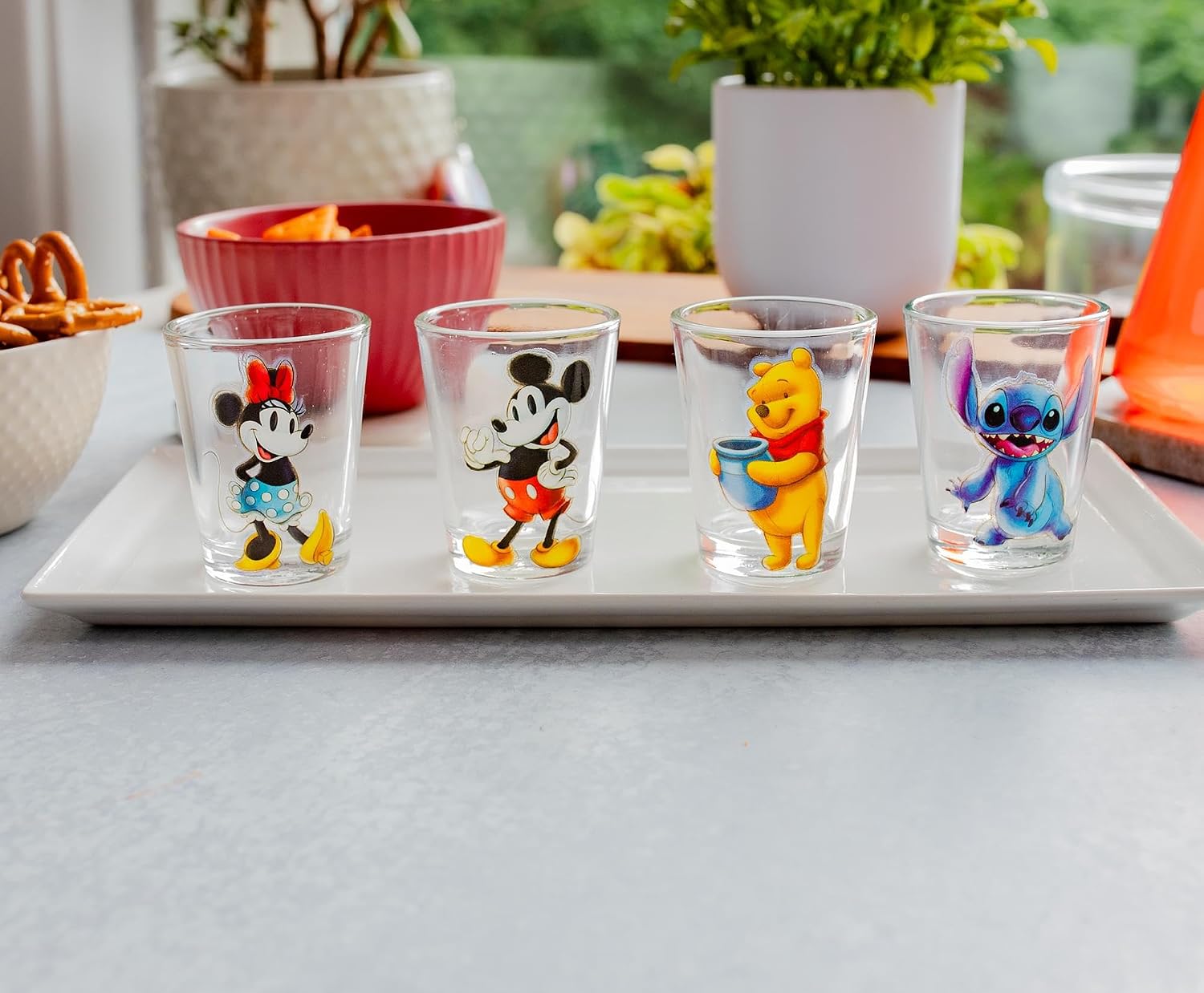 Disney Classic Characters Mini Shot Glasses, Set of 4 | Home Barware For Liquor, Espresso, and Beverages | Each Holds 2 Ounces