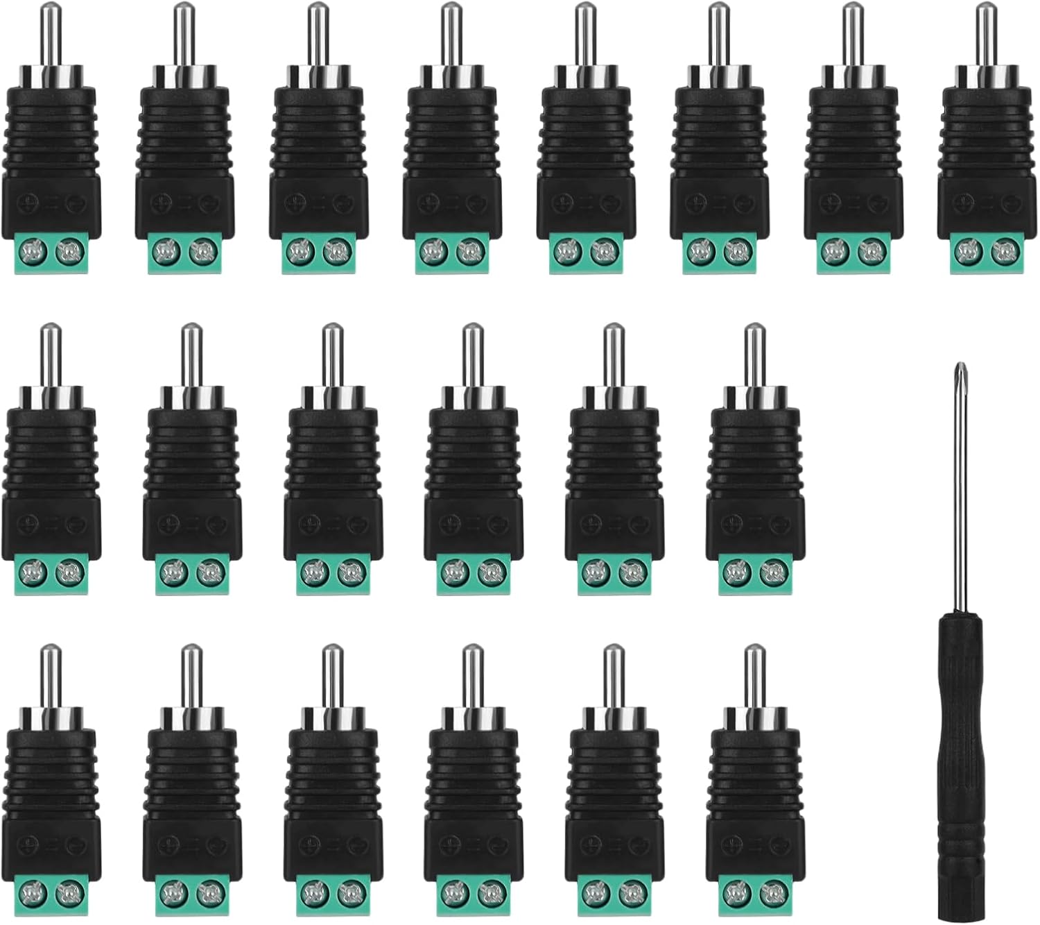 20 RCA a Conector de Cable de Parlante, Adaptadores Macho Solderless