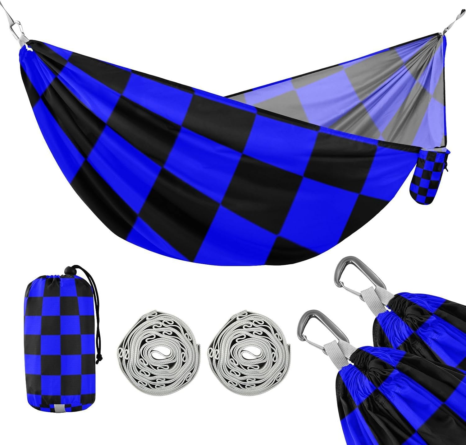 Buffalo Plaid Check Black Blue 330lb Capacity Hammocks for Camping Tree Hammock for Indoor Outdoor Patio Base para hamacas