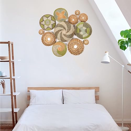 Miniatura 8 de Cestas de pared bohemias para decoración, cesta colgante de mimbre, arte de pared bohemio, cesta colgante tejida, decoración de ratán, decoración