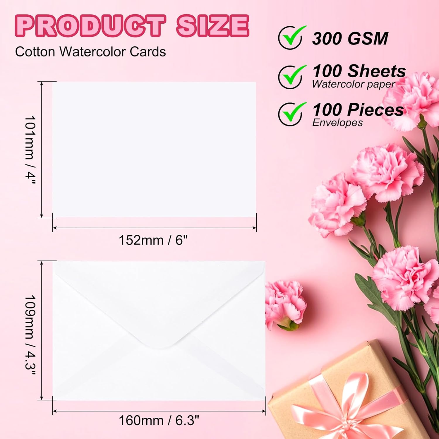 Awclub 100 Sets Blank Watercolor Cards with Envelopes, 140lb/300GSM Cotton Watercolor Paper Cards for Art Painting Creative Greeting Cards, 4x6 Inch