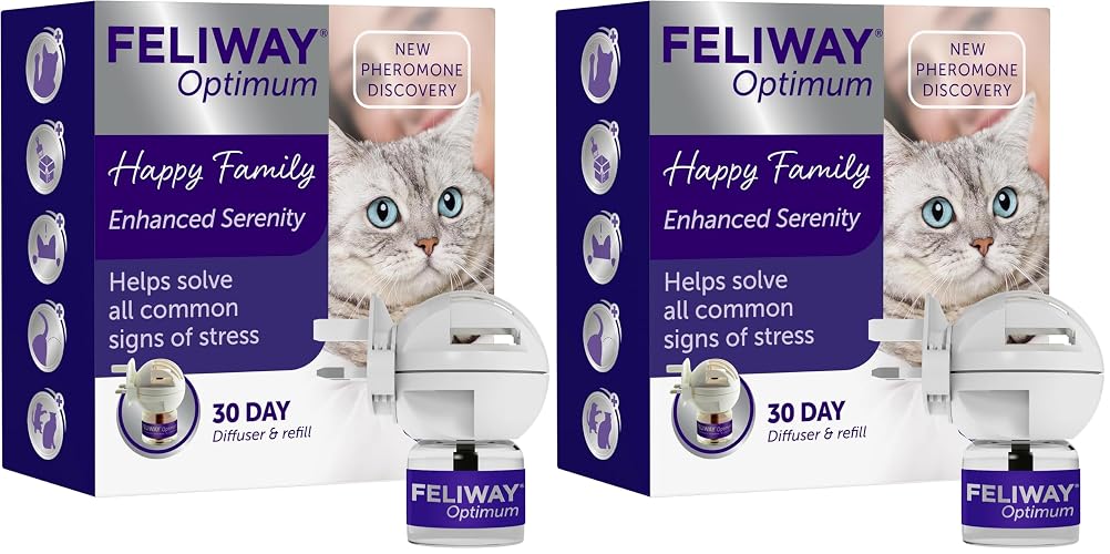 FELIWAY Optimum 30 Day Cat Calming Plug In Pheromone Diffuser Starter Kit, 48ml - Helps Solve all Common Signs of Stress in Cats & Kittens, Veterinary Recommended, Clinically Proven, Enhanced Serenity - 48 ml (Pack of 2)