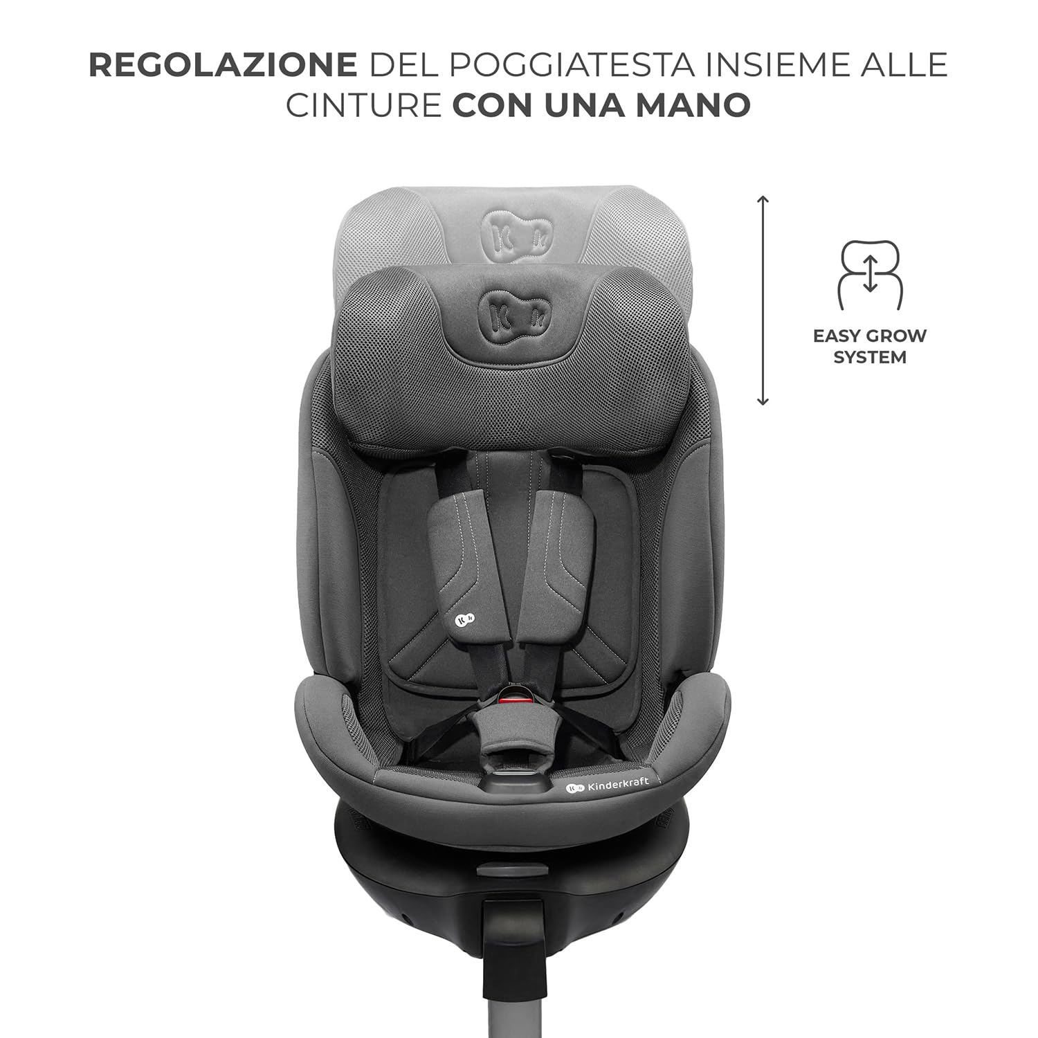 Kinderkraft XRIDER2 fotelik samochodowy 0-21 kg, rozmiar I-SIZE 40-150 cm, 360 cm, z podstawą ISOFIX, odchylany leżak, FWF, RWF, reclining, gris