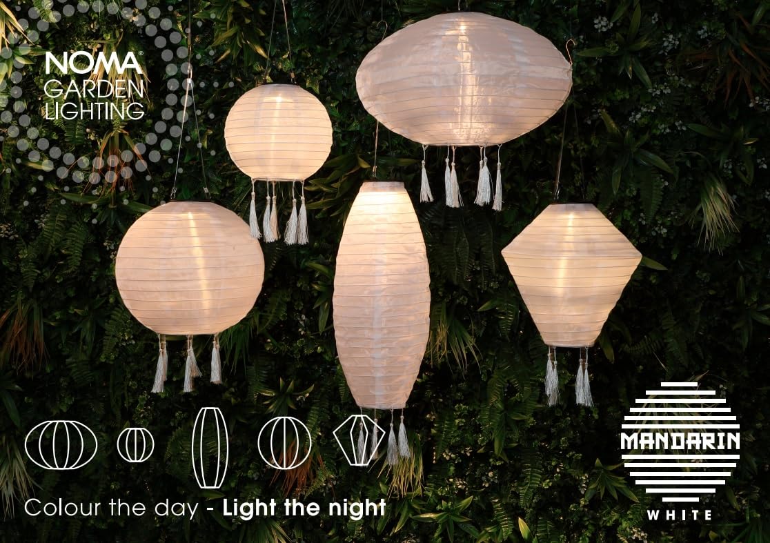 NOMA White Solar Mandarin Lantern, Round with Tassels, 30 cm - Image 4
