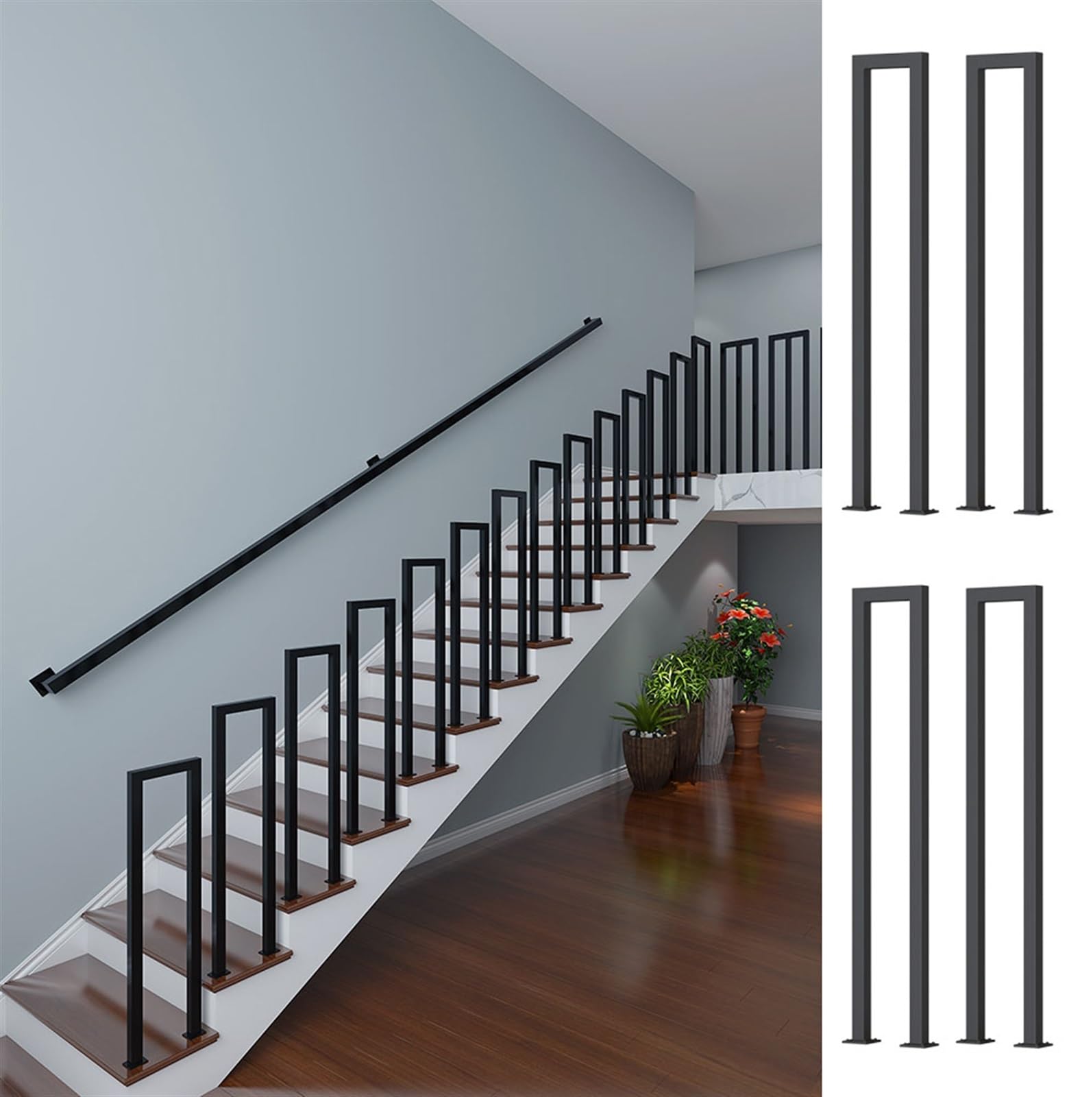Rambarde en fer forgé noire pour escalier extérieur, garde-corps de balcon et main courante
