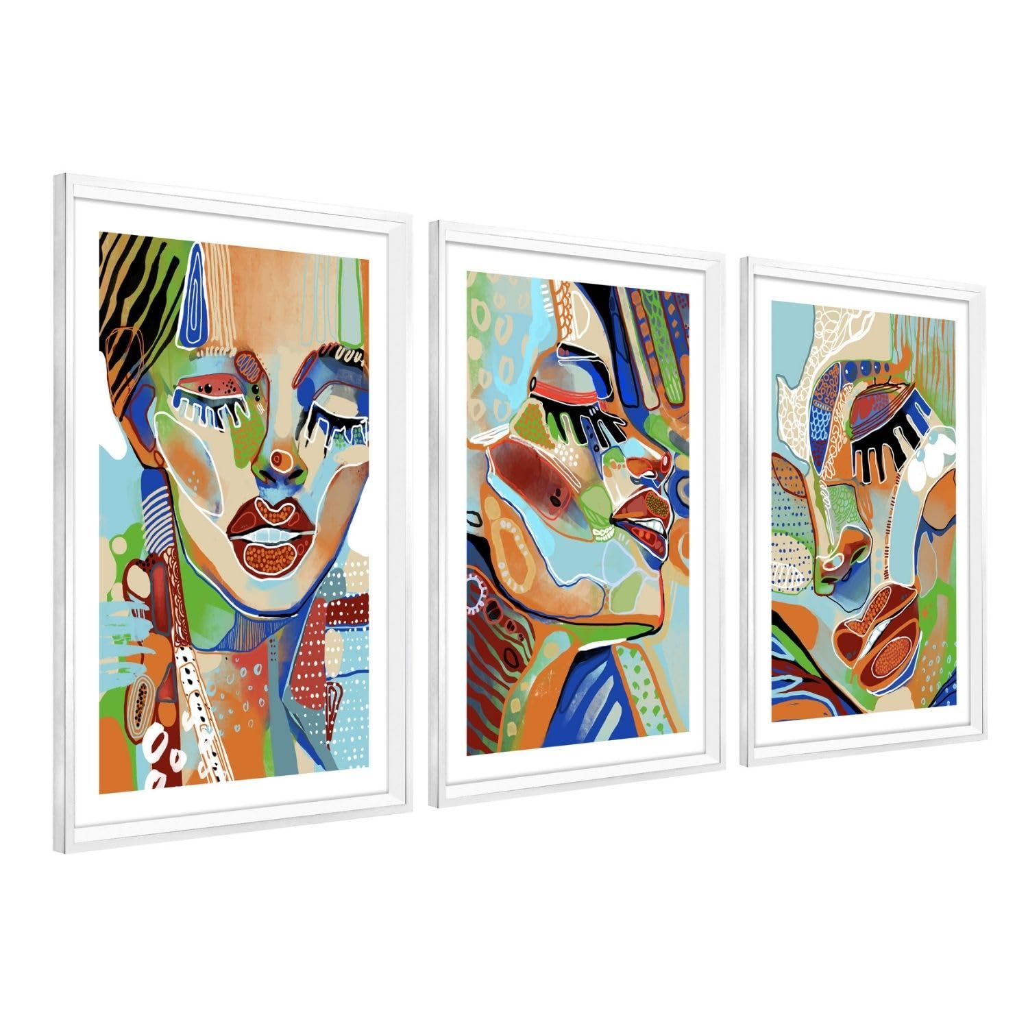 DekoArte - Cuadros decoracion salon modernos DONNA 50x70 cm x3 piezas - Cuadros con marco blanco incluido