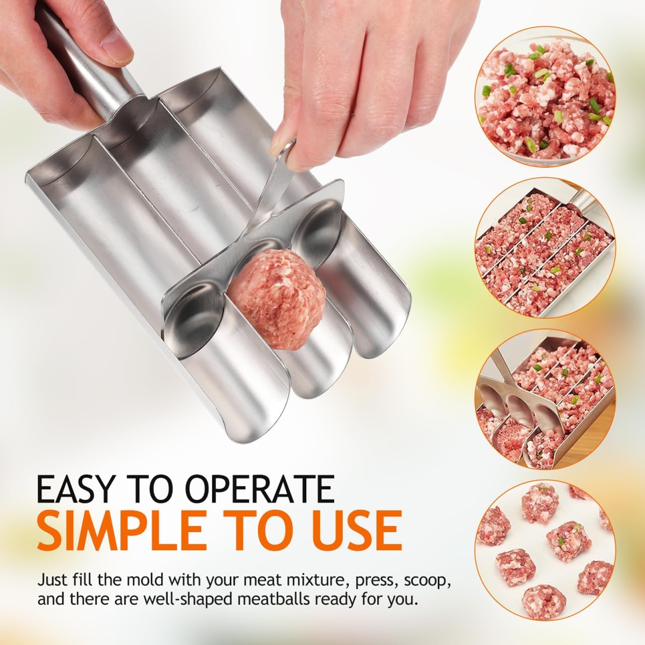 Stainless Steel Meatball Maker Mold Triple Row Meatball Tool with Scoop Kitchen Gadget for Uniform Meatballs Shrimp Balls Rice Balls Cookie Dough image 4