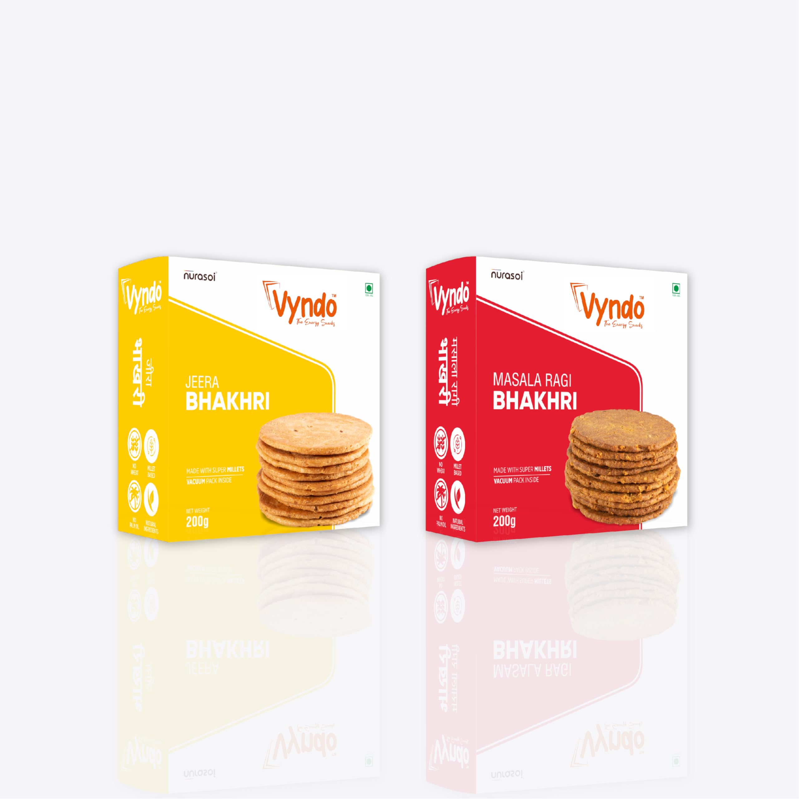 Vyndo Jain Bhakhri Combo - 180 gm each (Jeera Bhakhri + Masala Ragi Bhakhri), Millet Snacks, Healthy Snacks, Gluten free, No Garlic, No Onion, Diet Friendly