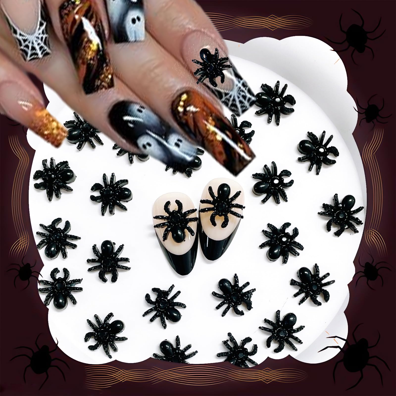 Breloques araignée noire 3D pour nail art d'Halloween : finies les manucures plates