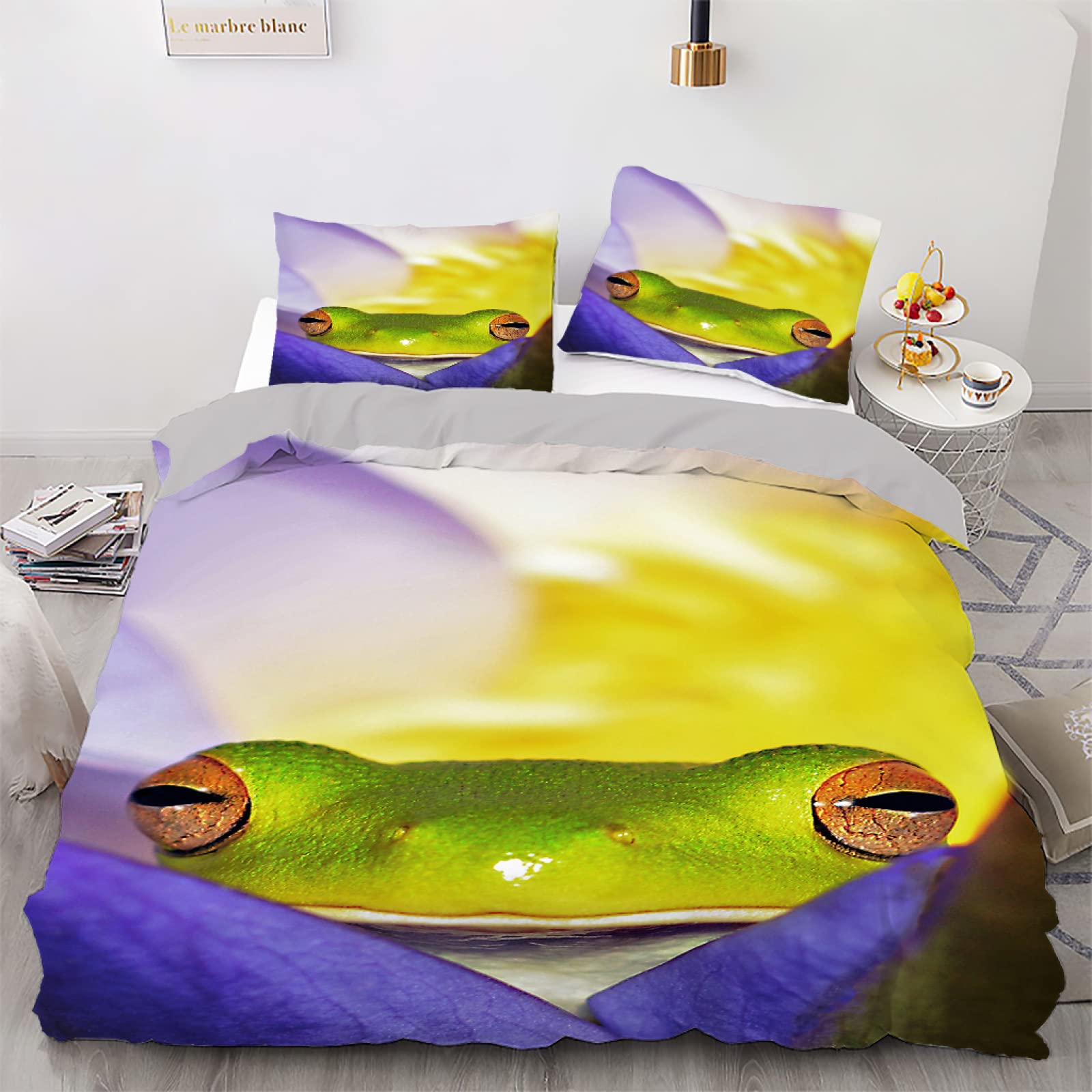 Housse de couette 140x200 animal violet en microfibre 110g/m² avec 2 taies d'oreiller