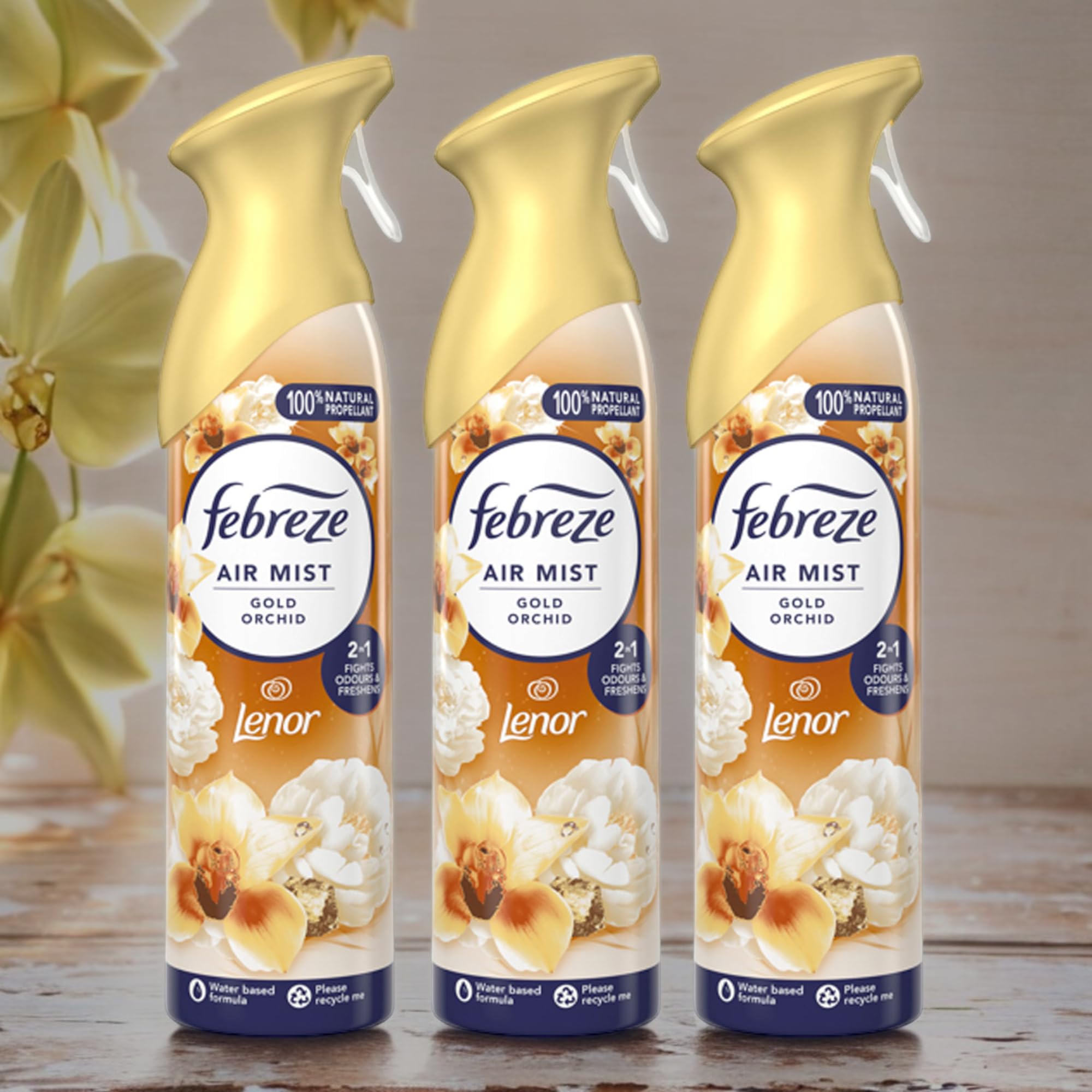 3 x 185ml Air Mist, Air Freshener Spray, Gold Orchid Scent(Total 555ml)