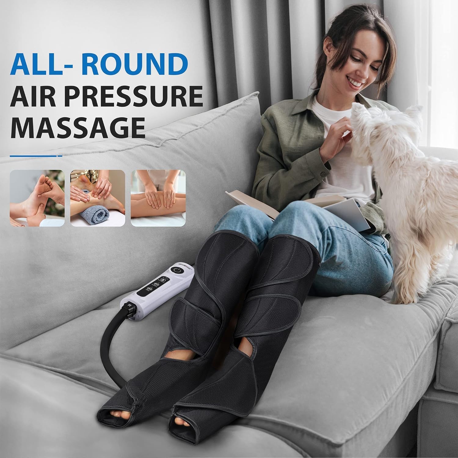 CINCOM Leg Massager,Leg Compression Massager for Circulation and Pain Relief Air Compression Foot Corded Electric Calf Thigh Massager with Handheld Controller(Calf & Foot),Black 4