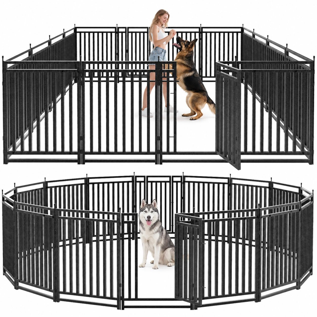 Dog Playpen Metal Dog Fence Outdoor for Yard 47" Height 16 Panels Portable Dog Pen Pet Kennel for RV Camping(Black-Silver)