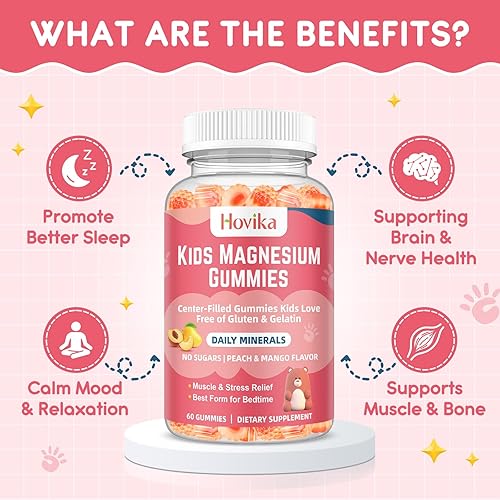 Miniatura 5 de Gomitas de glicinato de magnesio para niños suplemento de magnesio calmante para niños y adultos con citrato de zinc, GABA, manzanilla, vitamina B6