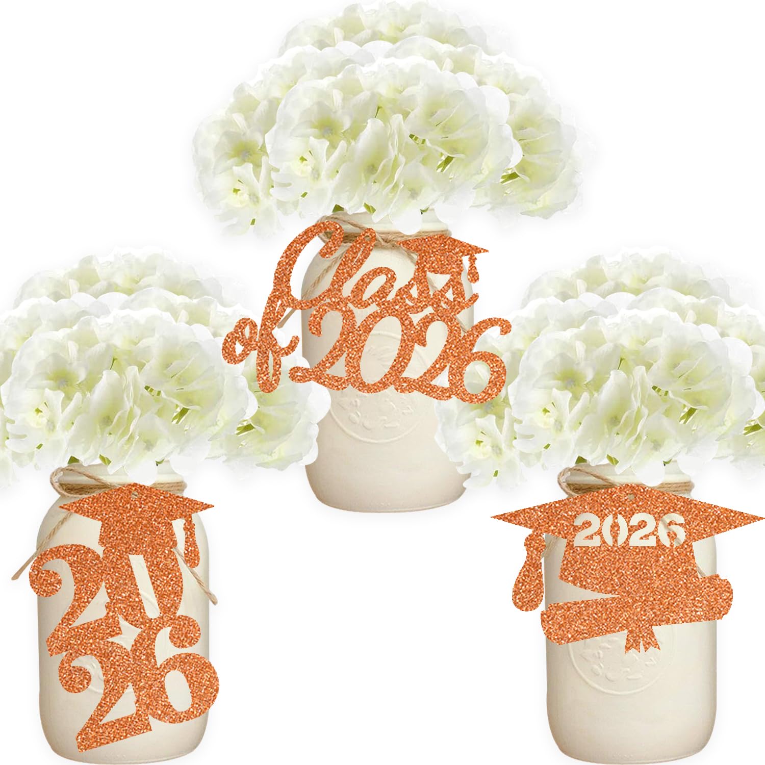 Orange Graduation Cutout Table Signs Grad Cap Centerpiece Glitter Hanging Labels Decoration Party Favor 24 Piece Set