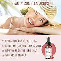 Vista 2 de Liquid Biotin & Collagen & Keratin Hair Growth Drops 60,000mcg (2oz) Marine Collagen Peptides - Supports Hair Growth, Radiant Skin, Strong Nails