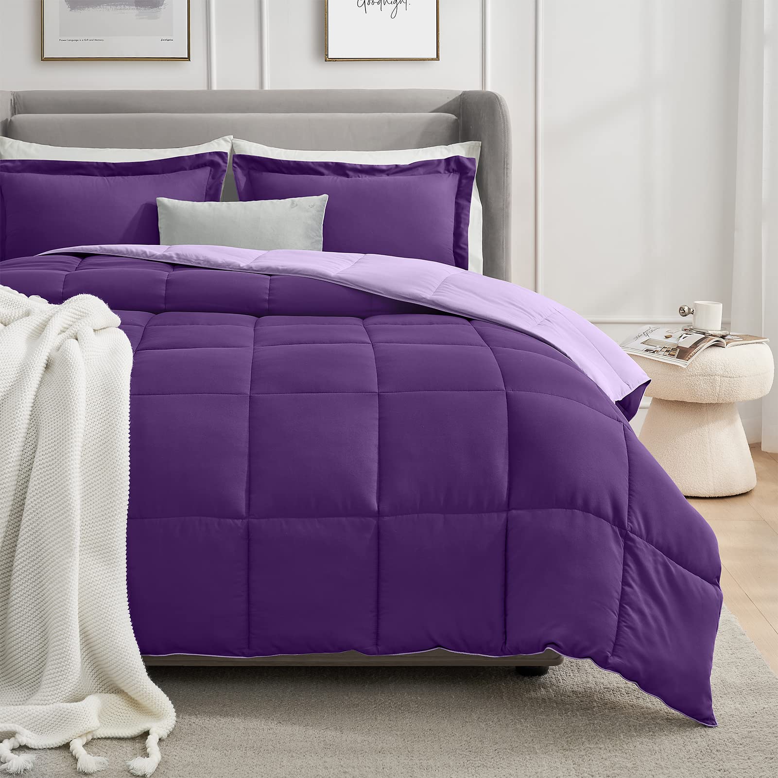 Homelike Moment Lightweight Comforter Set King Purple Reversible All