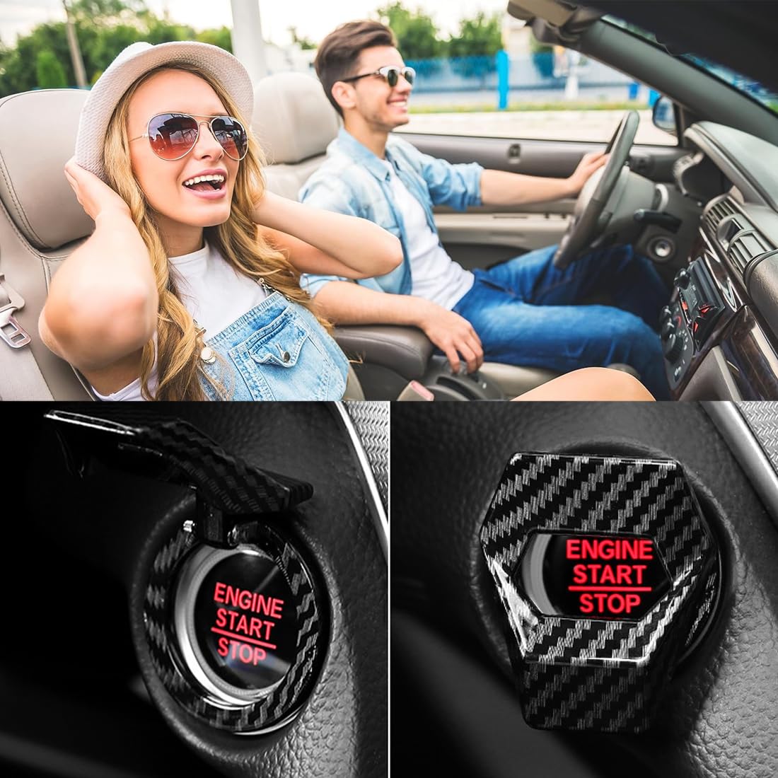 Couvercle Bouton Start-Stop Rouge Pour Voiture - Protection Et Décoration Intérieure - Facile à Poser