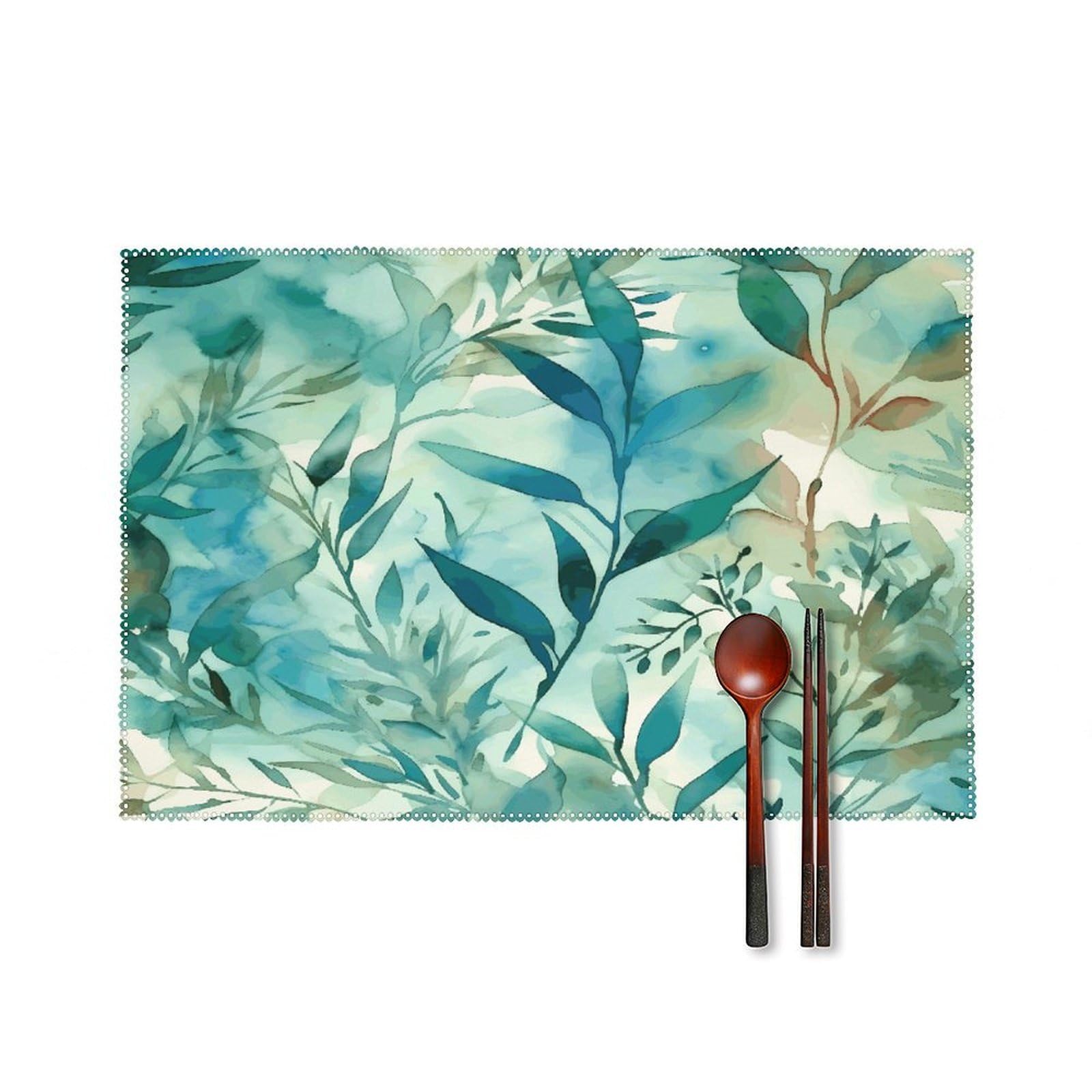 Btcowzrv Style Hand Drawn Leaves Canvas Placemats Set Of 6, Wipeable Washable Place Mats For Indoor & Outdoor, Table Mat Decor For Kitchen Dining Party