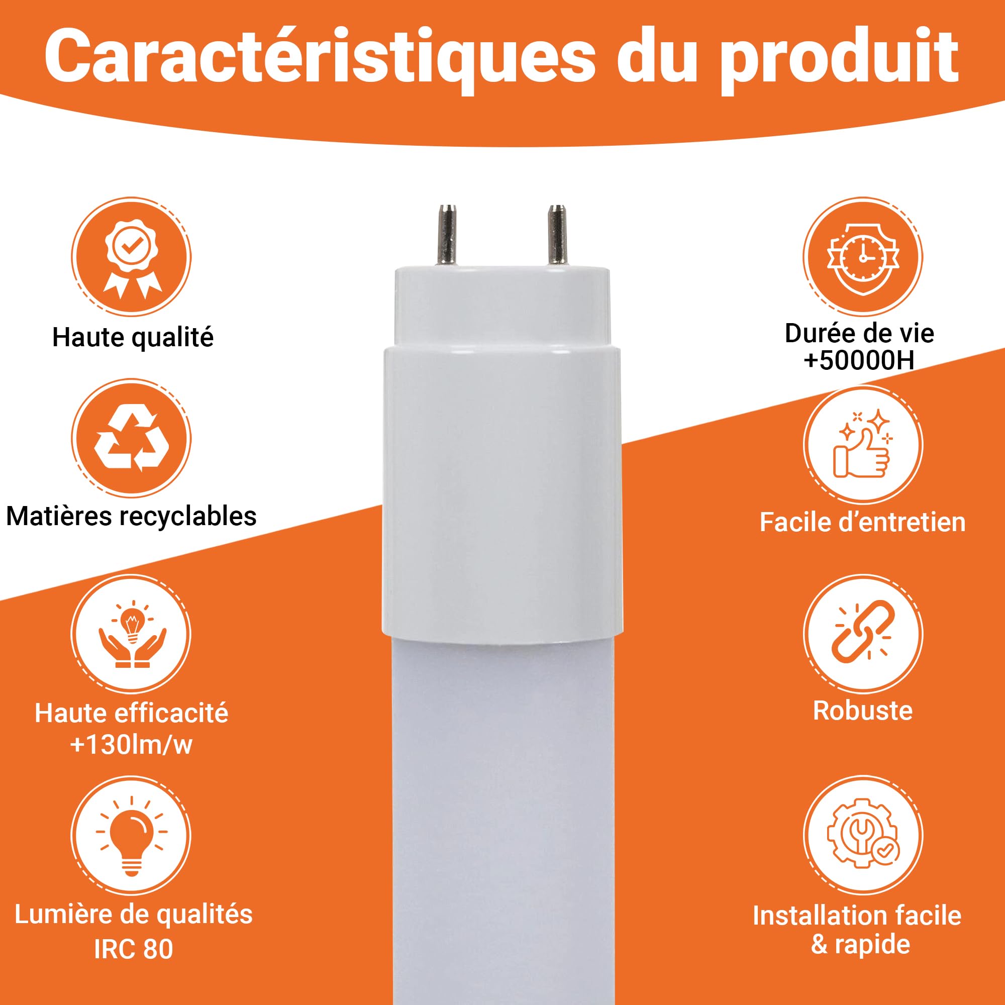 Tube LED T8 G13 – Neon LED 150cm/ 22W - (4 Unité (Lot de 1) Blanc Froid, 6000K), 2860 lm, 130 lm/W, Connexion Latérale, IP20, Durée de Vie 40
