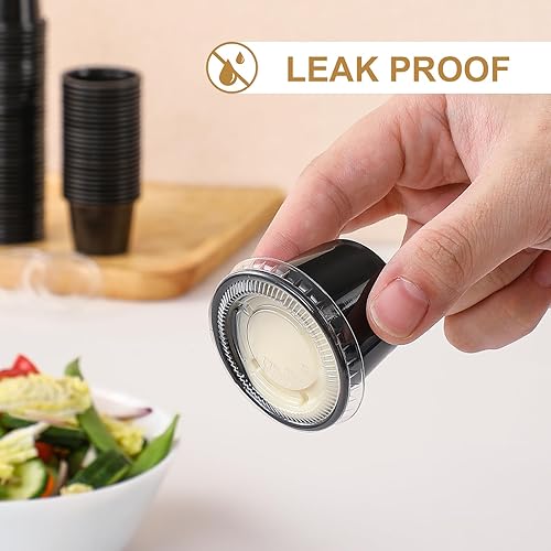 Miniatura 3 de AOZITA Vasos de gelatina negra de 130-1 oz, tazas de porciones, recipientes pequeños de plástico con tapas, tazas herméticas para soufflé,