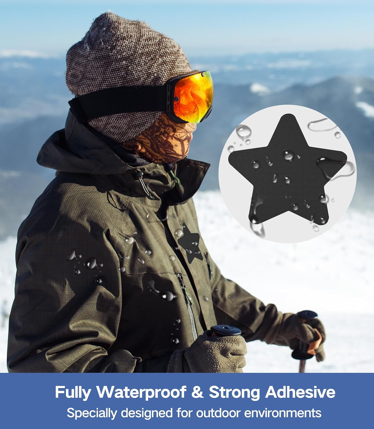 20Pcs Down Jacket Repair Patches Waterproof Self Adhesive Pre-Cut Nylon Repair Patches Kit for Jackets Coats Clothing Tents Sleeping Bags, Star