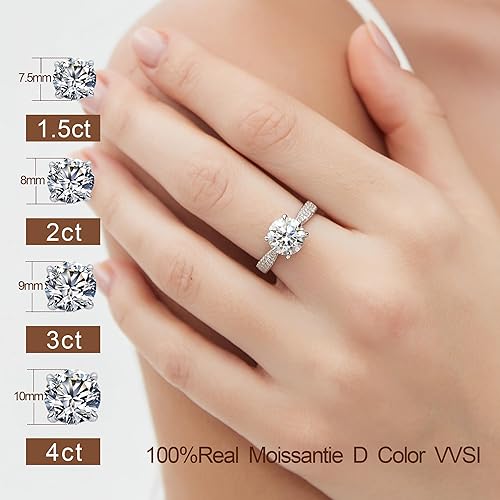Vista 2 de Anillos de compromiso de moissanita, para mujer, de plata de ley 925 con chapado en oro amarilloblanco de 18 quilates, color D VVS1, 0.5, 1, 1.5, 2