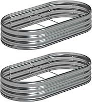 Foxlang 8x4x1ft Galvanized Oval Raised Garden Bed (2 Pack) - Rust-Resistant Metal Planter for Veggies, Flowers & Herbs