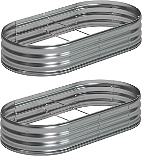 8x4x1ft(2 Pack) Galvanized Oval Raised Garden Bed,Outdoor Planter Box Me...