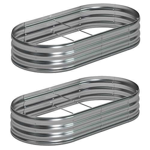 8x4x1ft(2 Pack) Galvanized Oval Raised Garden Bed,Outdoor Planter Box Metal