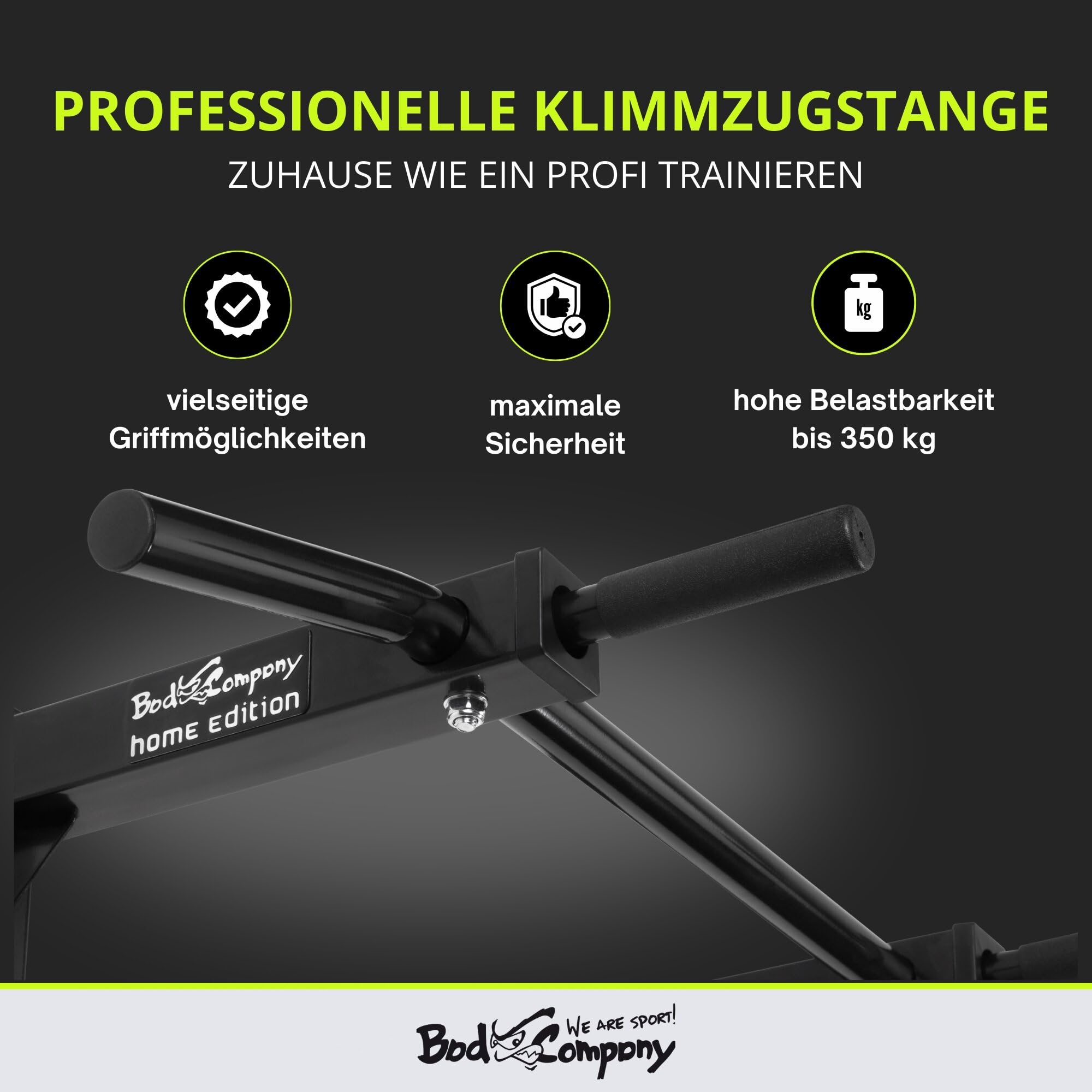Bad Company Klimmzugstange Wandmontage oder Deckenmontage bis 350 kg belastbar - Klimmzug Stange Wand oder Decke inkl. Anleitung und Befestigungsmaterial - Für Fitness Zuhause oder Gym