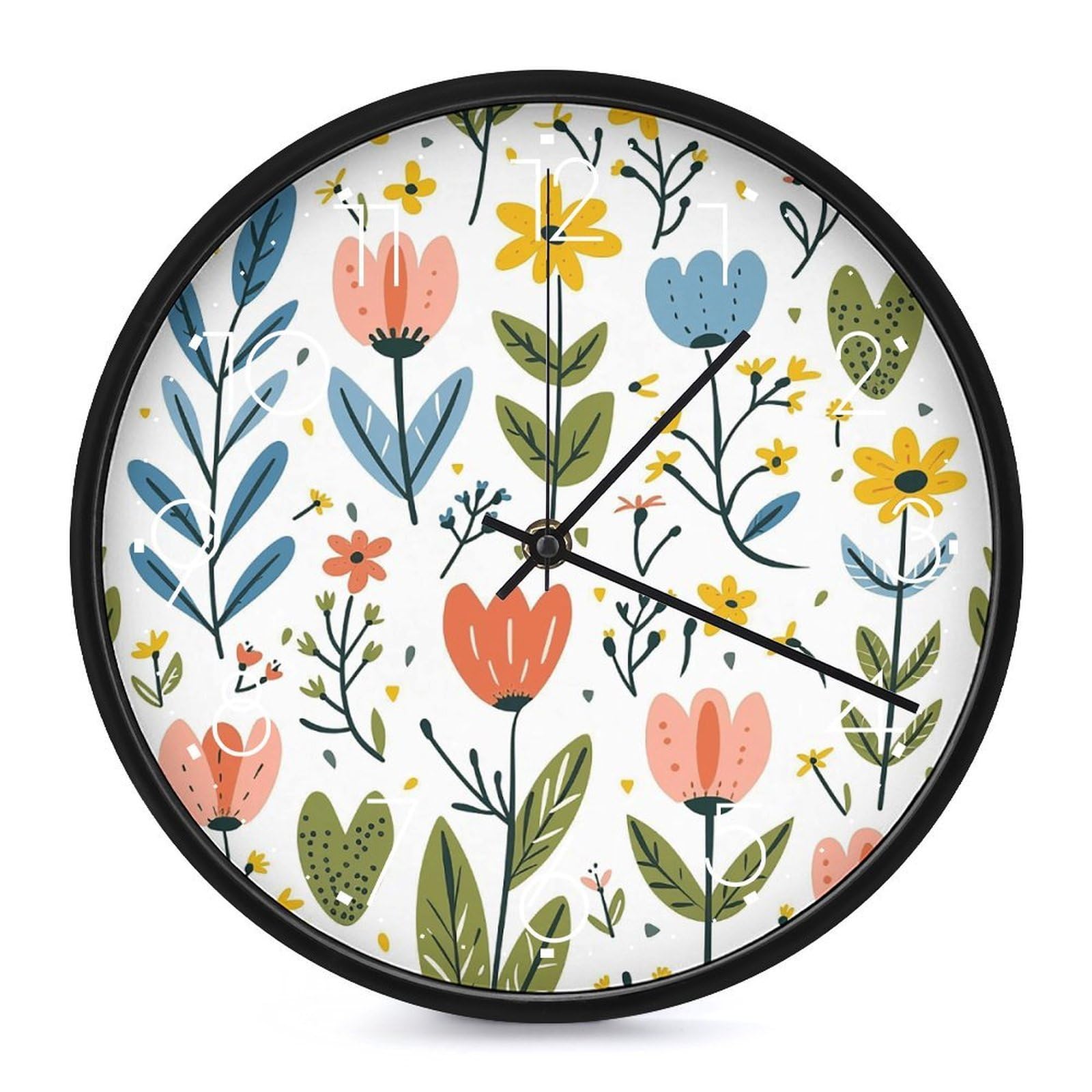 Horloge murale moderne pour chambre de bébé avec motif cœurs et fleurs silencieuse