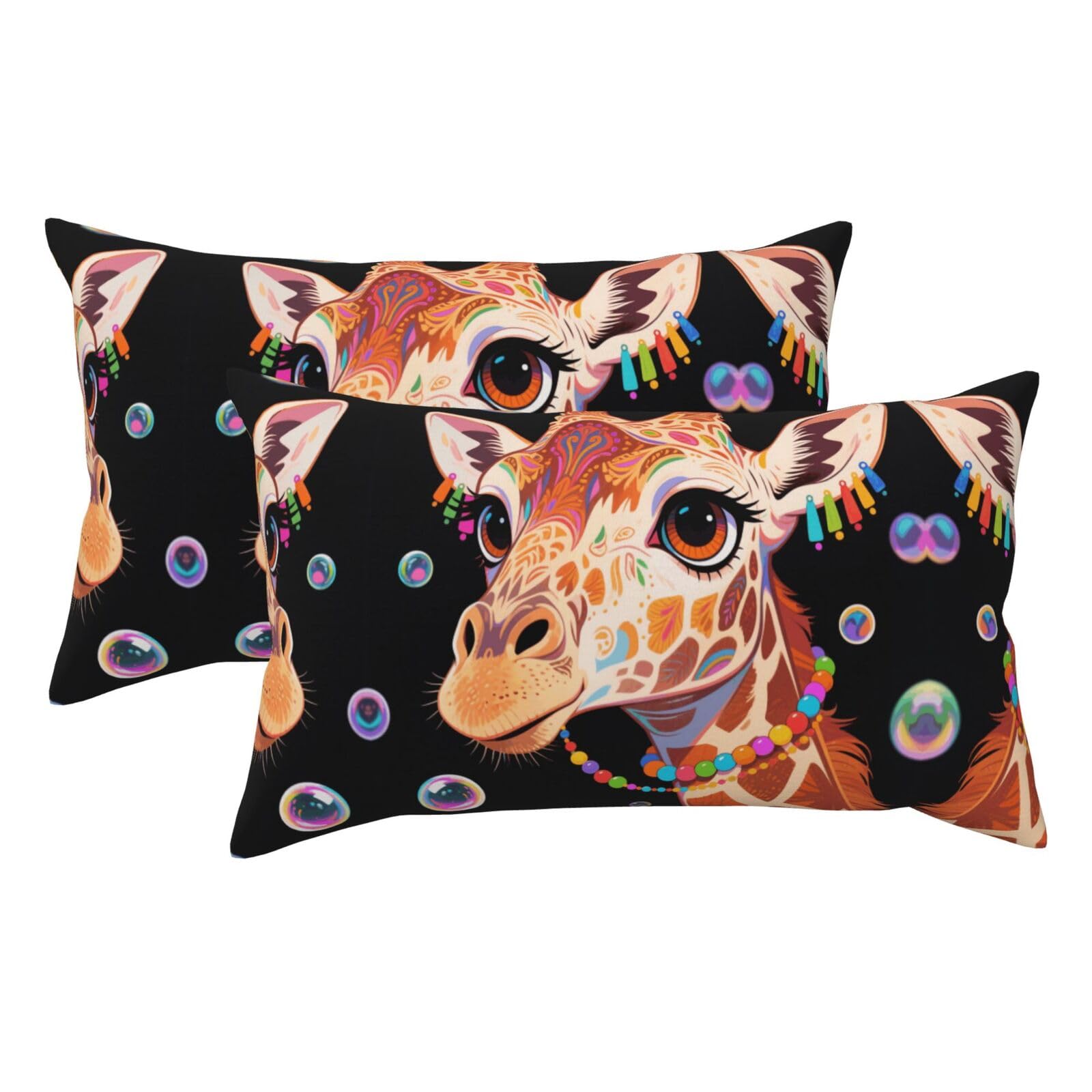 Colorful Artistic Giraffe Luxury King Pillowcases Set of 2, Plush Velvet Feel Pillow Covers with Hidden Zipper, Skin & Hair Friendly, 20x36 Inches Pillow Cases for Sleeping Gift