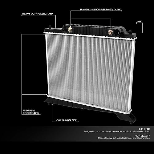 Miniatura 2 de DNA Motoring OEM-RA-2609 Radiador de núcleo de aluminio estilo OE DPI 2609 compatible con 03-04 Navigator / 02-04 Expedition AT, 27-3/16 pulgadas de