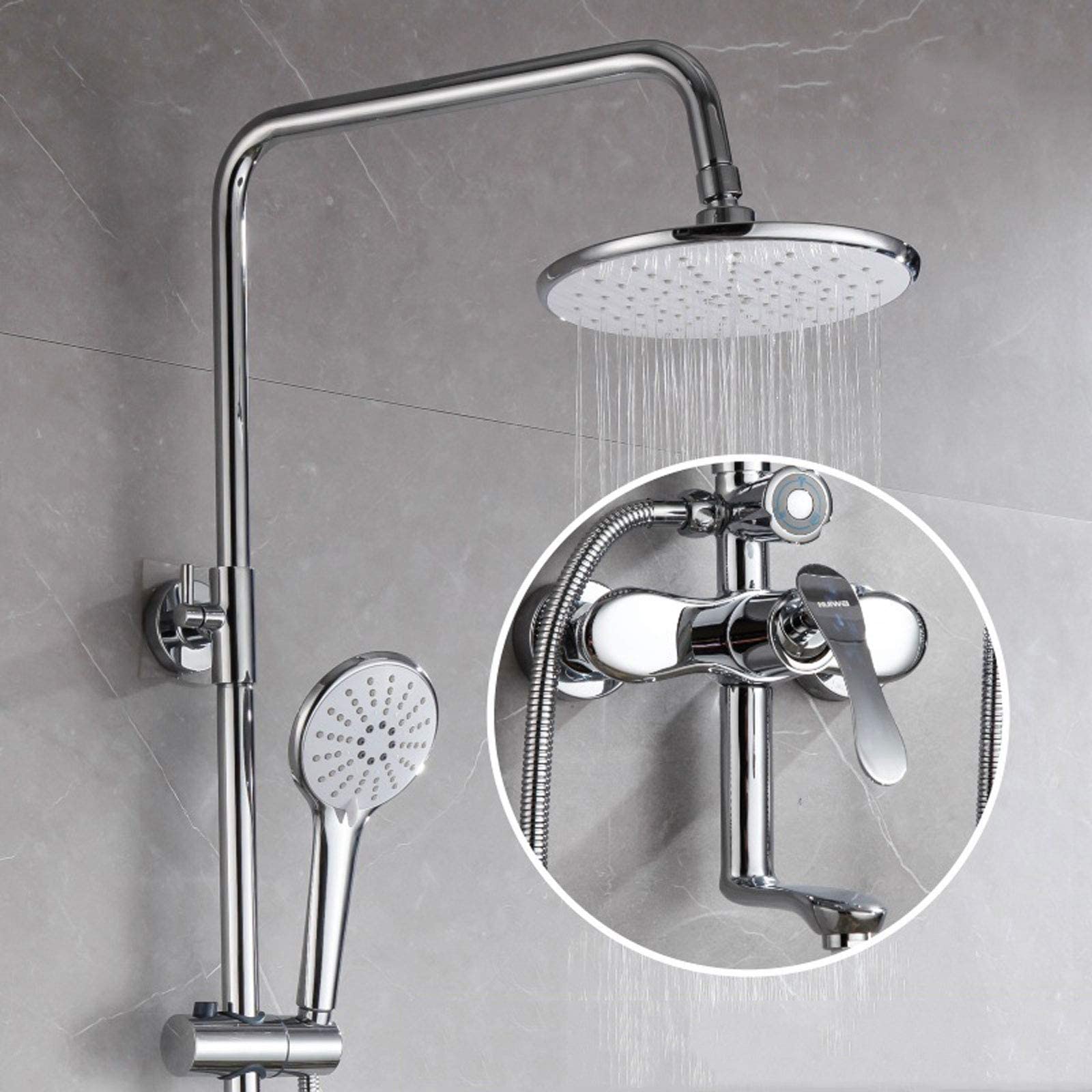 Control Deslizante montada en la Pared, cromada Plateada con Manguera Salida Superior, Juego Ducha de una Sola Palanca Moderna para el Dormitorio
