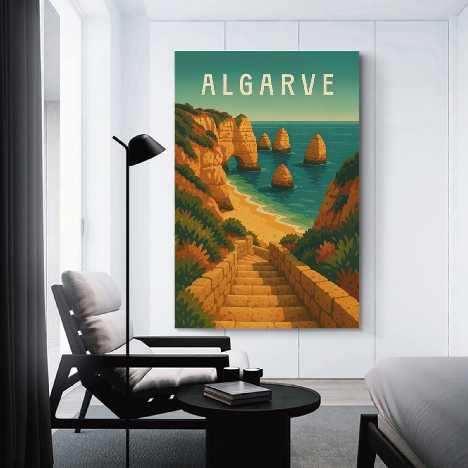 Junmoney Algarve Travel Canvas Wall Decor, 08x12inch(20x30cm), for Home Lounge, Bedroom Or Reading Nook, Modern Wall Decor for Cosy Interiors