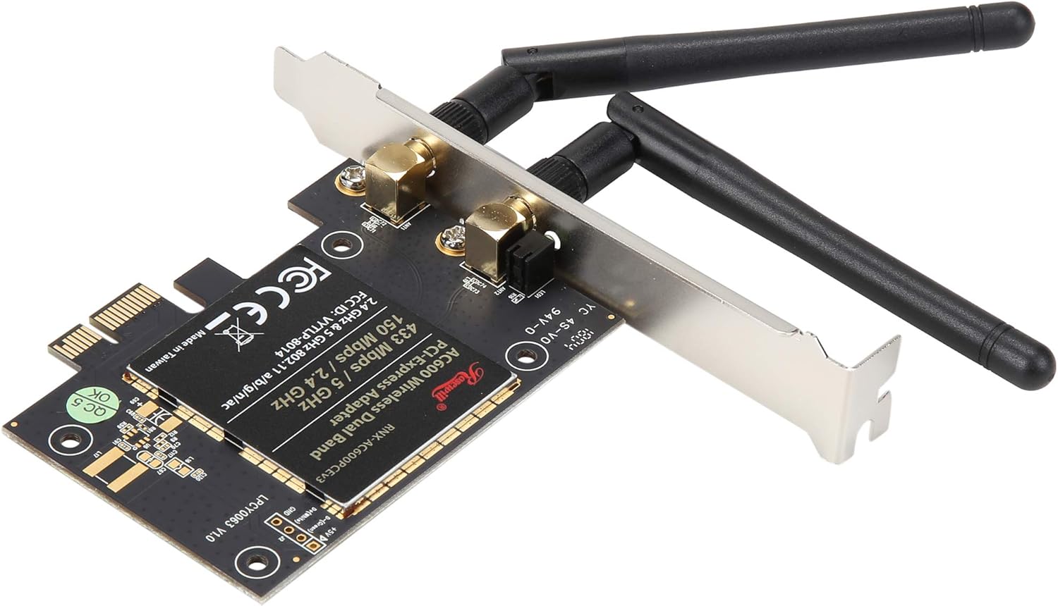 Rosewill AC600 WiFi Adapter/PCI-E Wireless Network Card, Dual Band Wireless 11AC Wi-Fi Card, Up to 433 Mbps (5.0 GHz) + 150 Mbps (2.4 GHz) - RNX-AC600PCEv3