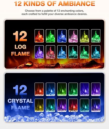 Miniatura 5 de Chimenea eléctrica de 36 pulgadas, calentador eléctrico de llama realista, juego de troncosllamas de cristal de 750-1500 W con insertos de