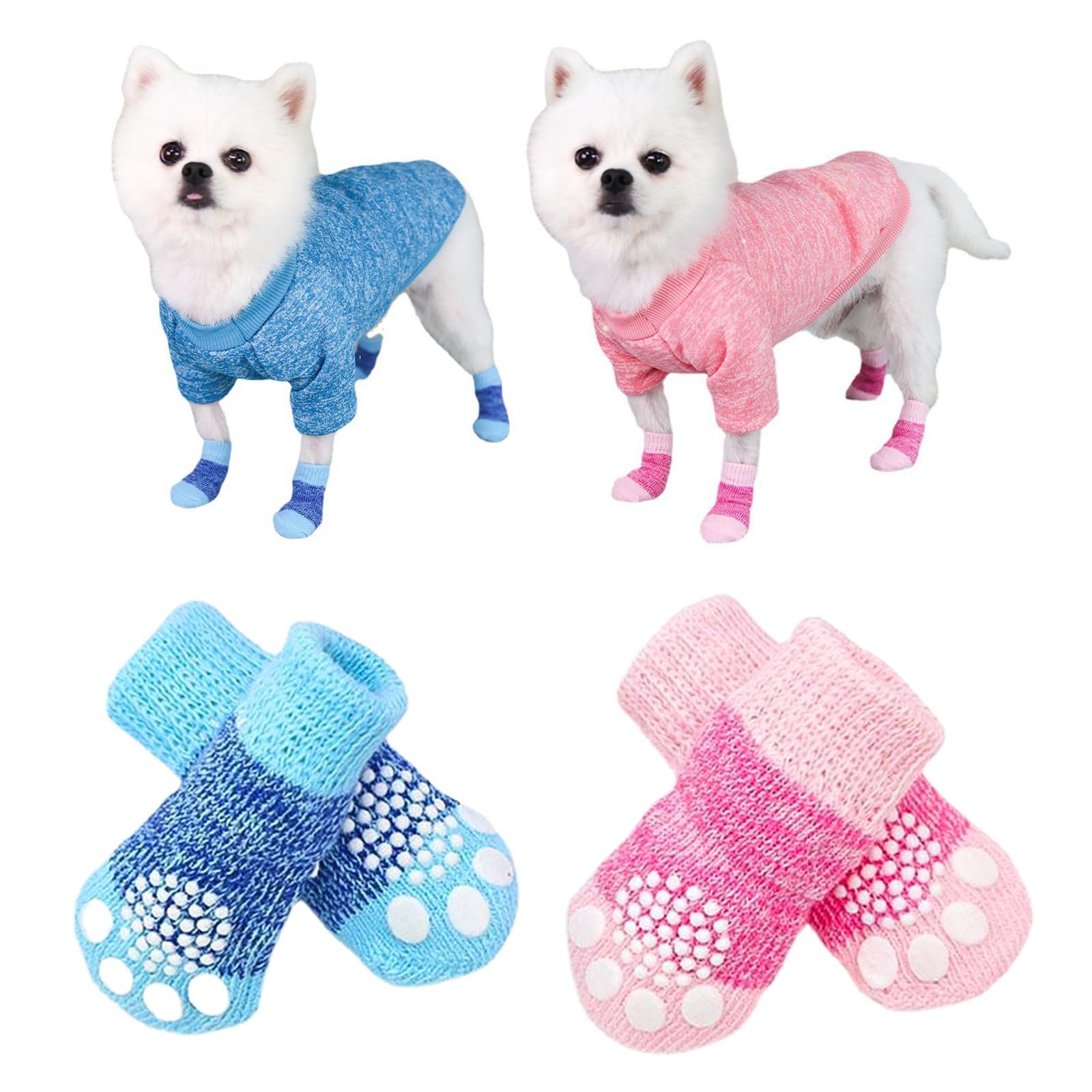 DRAGONRUN 2Pairs Dog Shoes Knitted Socks for Hot Pavement Adjustable Cartoon Socks for Large & Pets Paw Protector