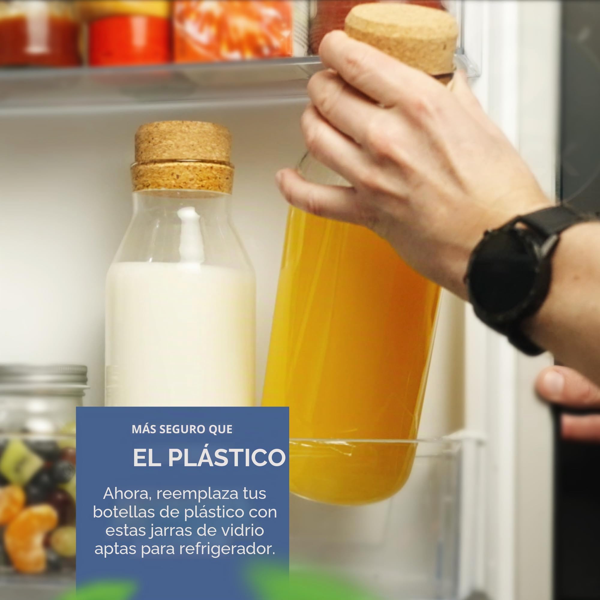 HEFTMAN Botellas de cristal con tapa de corcho (4 unidades, 1 litro)