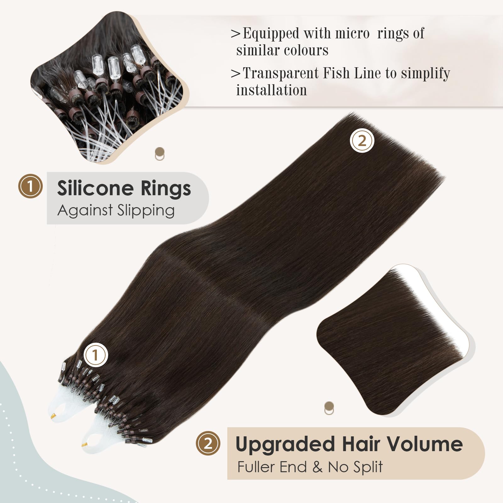 Elailite Micro Loop Hair Extensions Real Human Hair 1g 50 Strands - Image 3