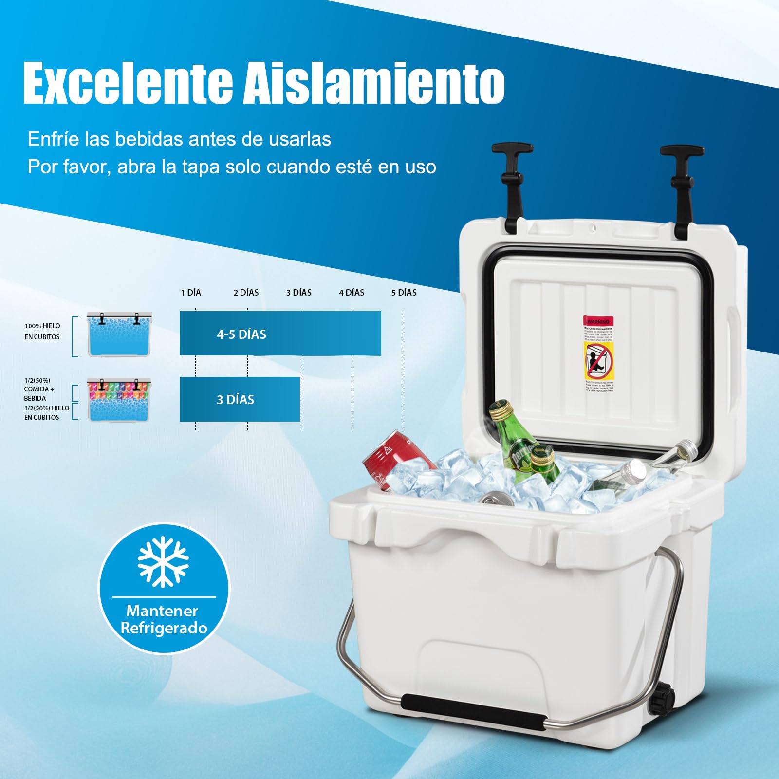 COSTWAY Nevera Portátil de 15 L, Nevera Playa Resistente con Mango, Tapón de Drenaje y 2 Portavasos, Retención de Hielo de 3-5 Días para Alimentos y Bebidas, Ideal para Acampar, Pescar