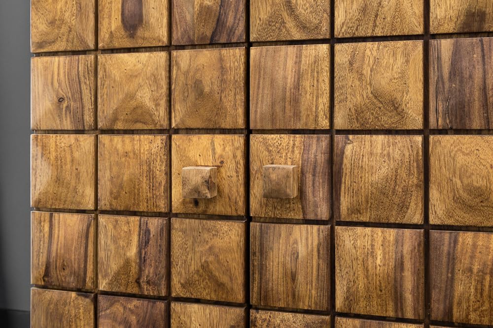 invicta INTERIOR riess-Ambiente.de Massiver Barschrank MOSAICO 130cm Sheesham Sheesham Holz Stone Finish 3D Effekt Hausbar Weinschrank