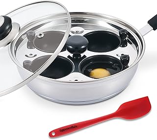 Egg Poacher - Eggssentials Poached Egg Maker, Stainless Steel Egg Poaching Pan, Poached Eggs Cooker Food Grade Safe PFOA Free with Spatula