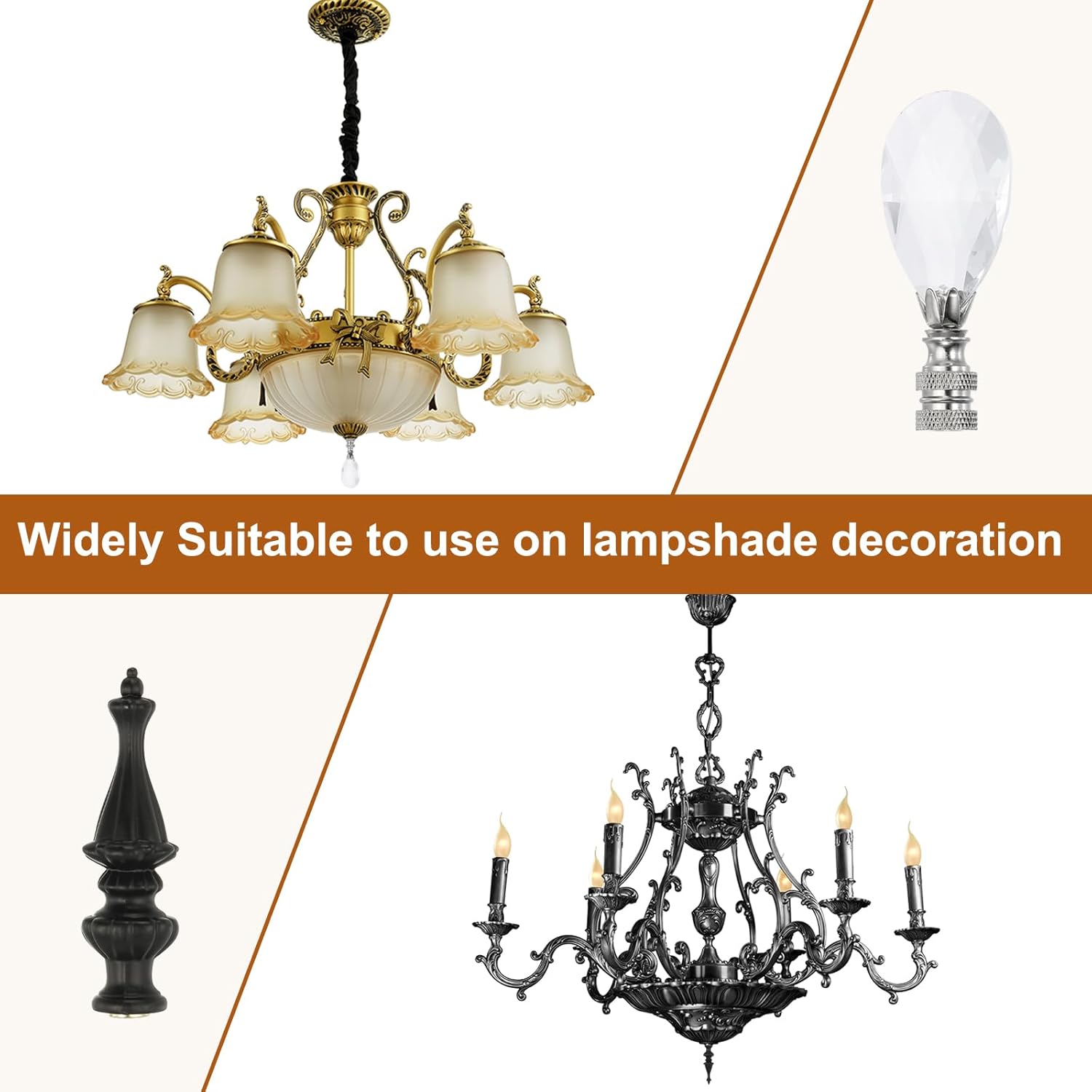 Generic 1pcs 1/4-27 Lamp Finial Cap Knob, Clear Oval Rhombus Shaped Crystal, Silver Tone