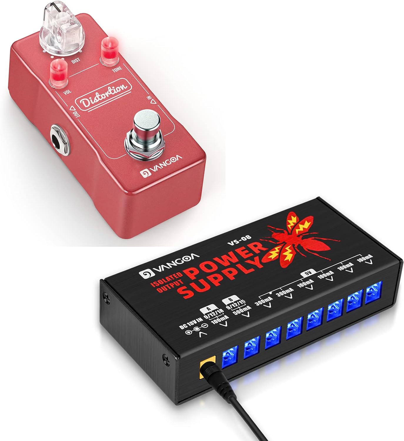 Guitar Pedal Power Supply, 8 Isolated DC Output Pedal Power Supply with Distortion