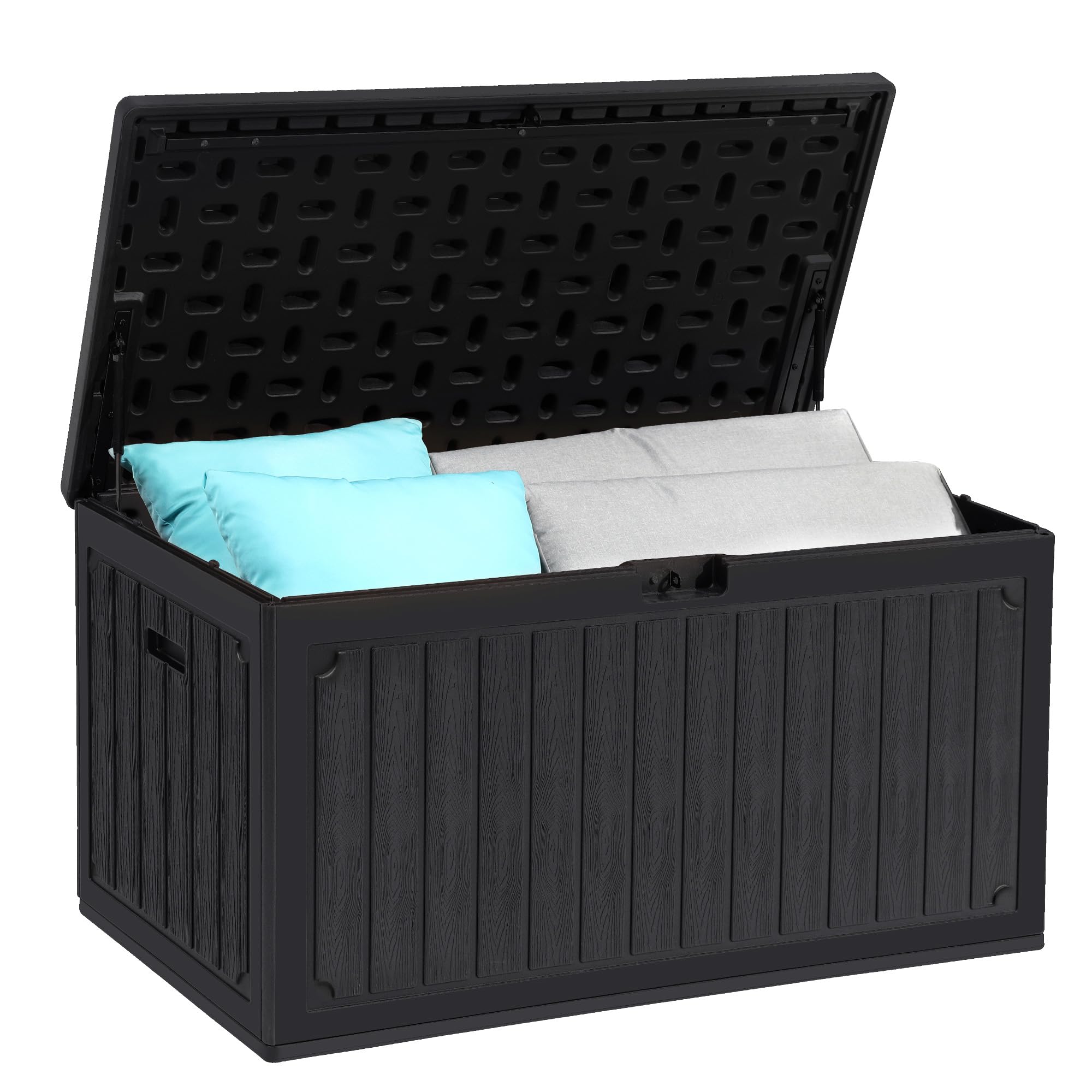 YITAHOME Scatola portaoggetti da giardino 303L, in resina HDPE, con coperchio bloccabile e maniglie laterali, panca portaoggetti impermeabile per mobili da patio, cuscini, attrezzi da piscina e