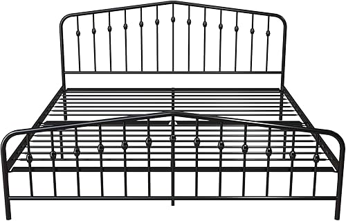 Miniatura 11 de Novogratz Bushwick - Cama de metal moderna, cabecero y pie de cama ligeramente triangulares con husillos insertados, altura de base ajustable para