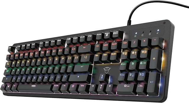 Trust Gaming GXT 1863 Thaz Mechanical Keyboard with UK Layout - Mechanical Outemu RED Switches, Anti-Ghosting N-key Rollover, 14 Colour Modes, USB Plug and Play, PC/Mac/Laptop [Amazon Exclusive]