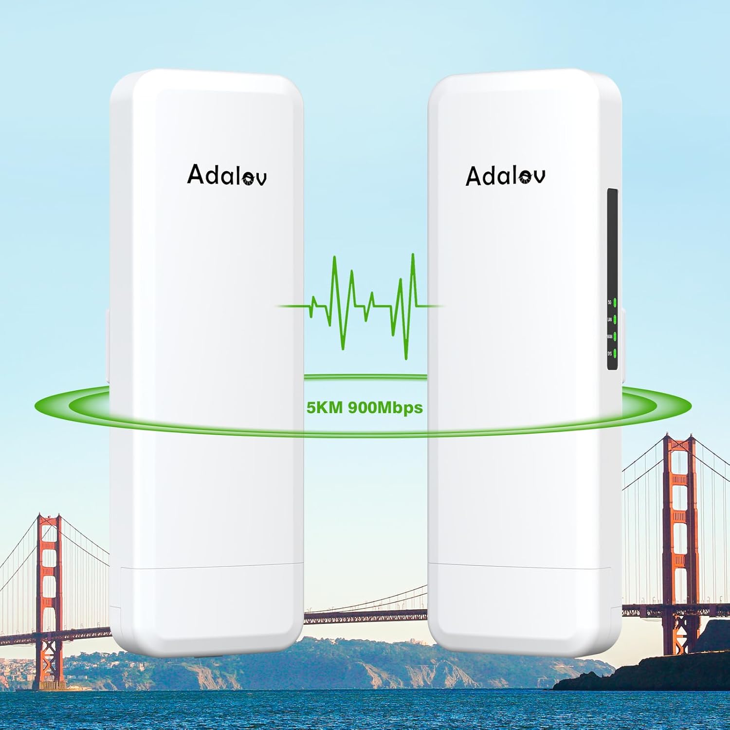 Wireless Bridges Gigabit, 5KM 5.8G Outdoor CPE with 2x1000Mbps LAN Ports for PtP/PtMP, AdaLov